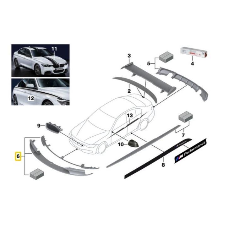 BMW Genuine Front Splitter Set For 3 Series F30/F31 - 51192291364