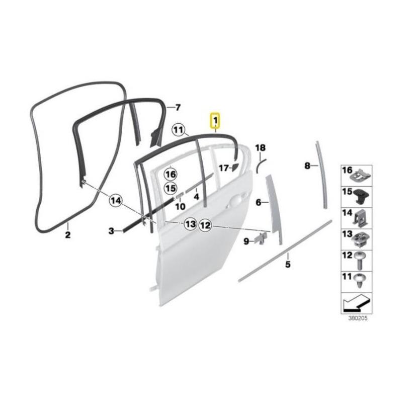 BMW Genuine Window Guide Mould RHR For 3 Series F30 - 51357414534