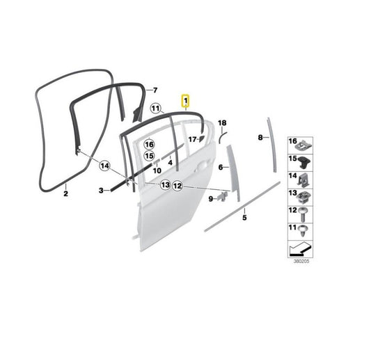 BMW Genuine Right Hand Rear Window Seal For 3 Series F30 - 51357414534