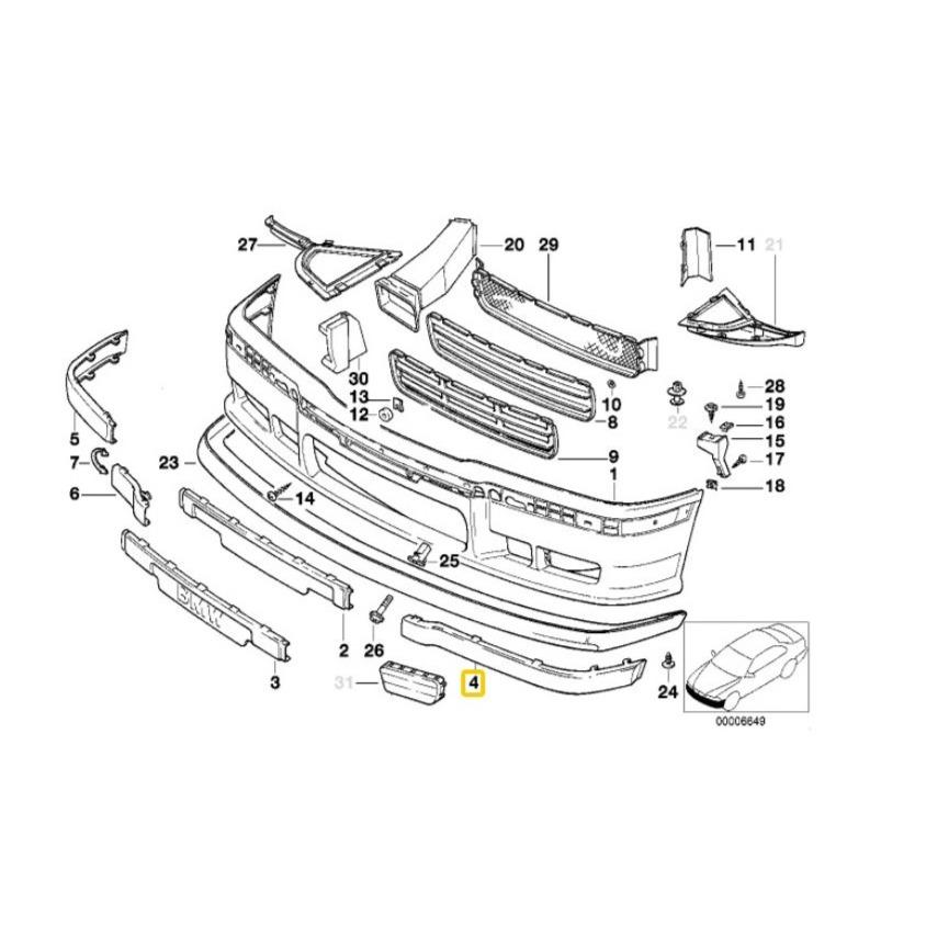 BMW Genuine Left Hand Front Bumper Insert For 3 Series E36 - 51112265637