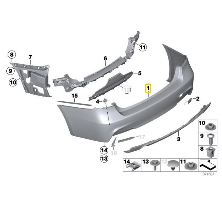 BMW Genuine Rear M Trim Bumper For 3 Series F30/F30 LCI - 2011-2018 - 51128056497