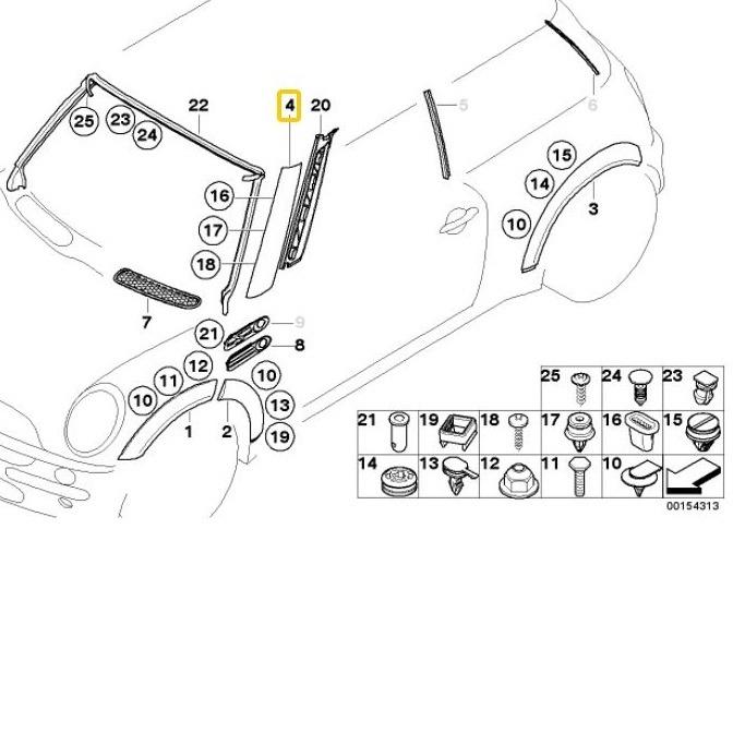 MINI Genuine Left Hand A Pillar Trim For R50/R52/R53 - 51137128157