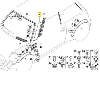 MINI Genuine Left Hand A Pillar Trim For R50/R52/R53 - 51137128157