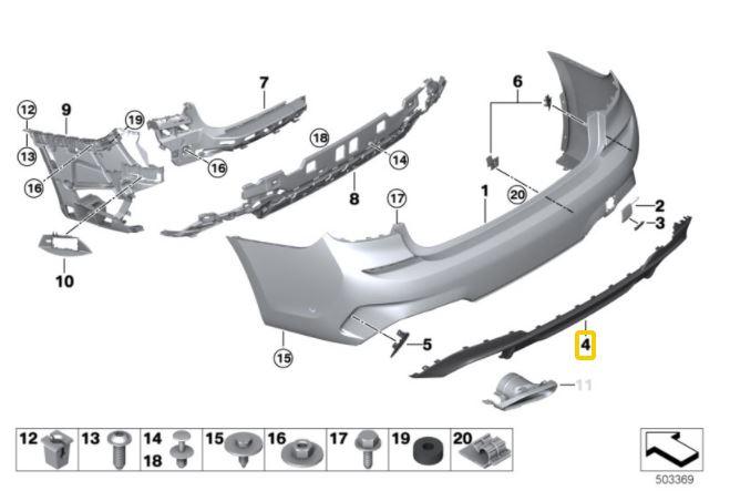 Genuine BMW 3 Series diagram G20/G21 Rear M Trim Panel 51128069390. Upgrade the rear of your car with this sleek and sporty accessory.