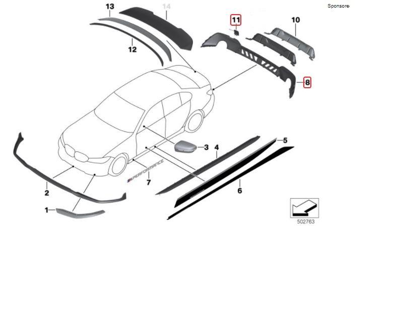 BMW Genuine M Performance Rear Diffuser Trim For 3 Series G20/G21 - 51192455856