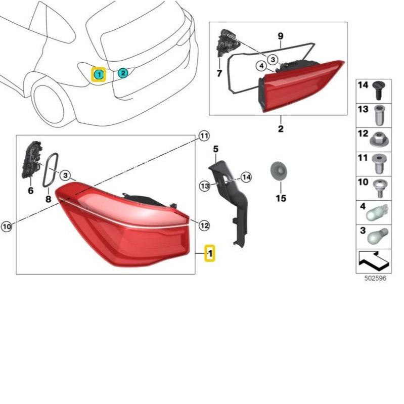 BMW Genuine Rear Right Side Tail Light For X1 F48 - 63217488546